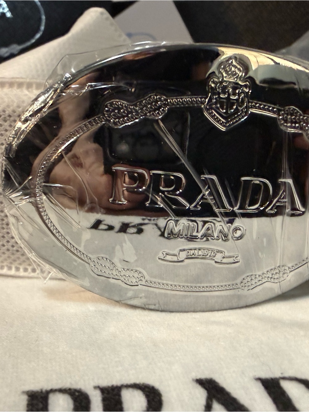 Prada Silver Oval Milano Logo Plaque - Picture 2 of 6